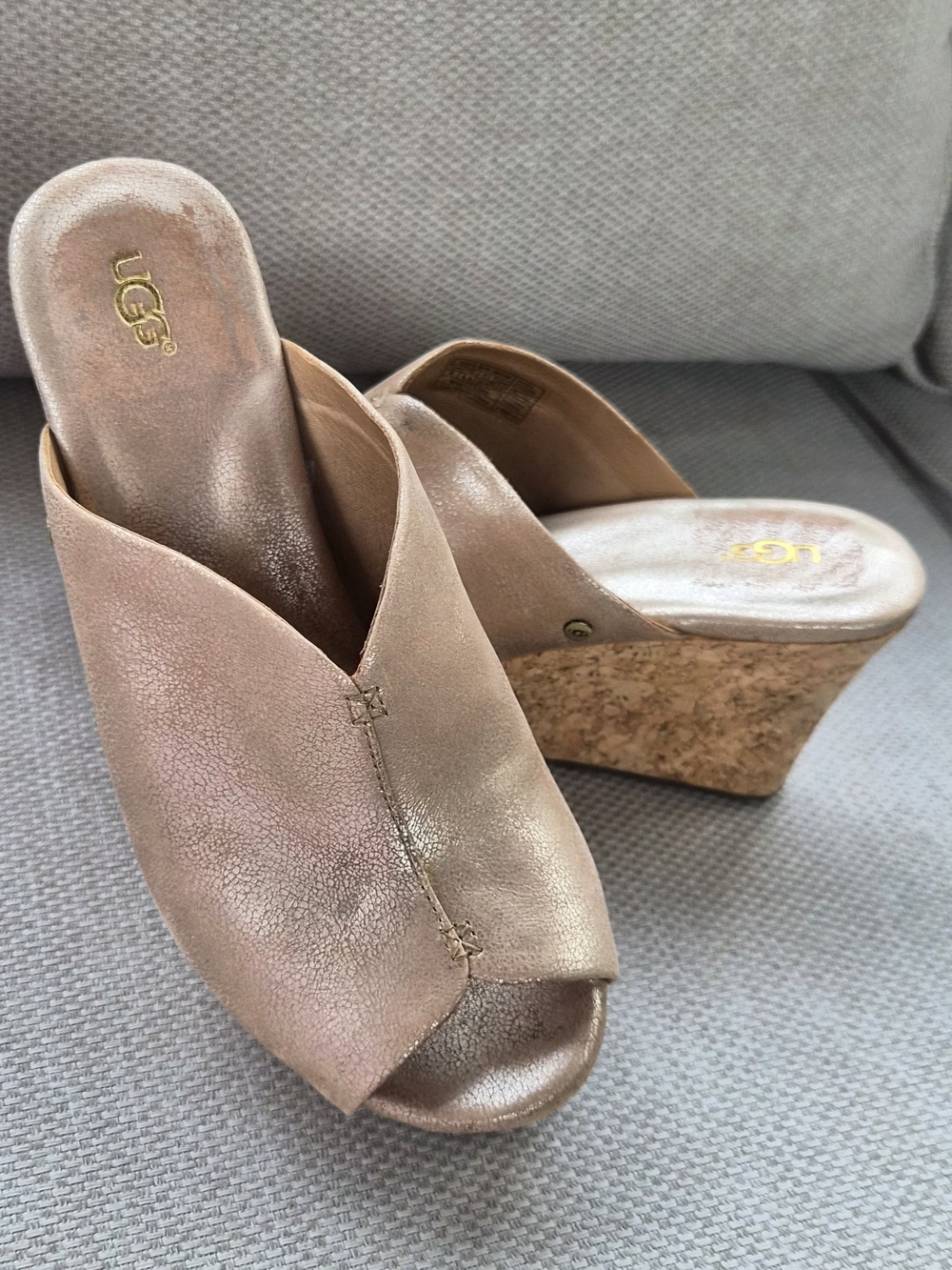 UGG Rose Gold Metallic Cork Wedge Mule